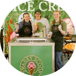 Scoopers with ice cream cart for portable catering